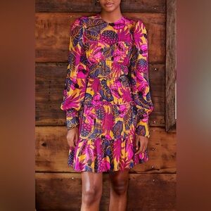 Farm RIO Yellow Fruit Dream Long Sleeve Mini Dress